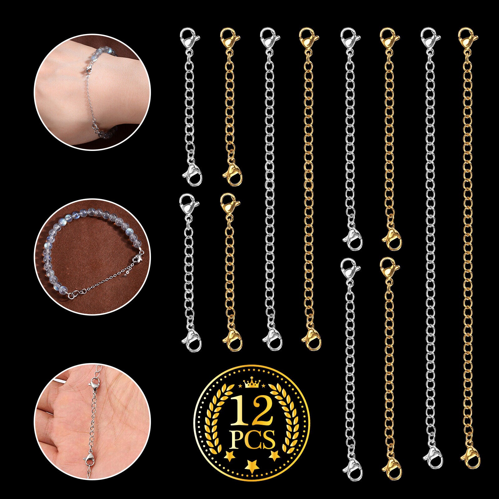 10-Pack Stainless Steel Necklace & Bracelet Extenders With Lobster Clasps – Various Lengths (5-15cm) With Gift Bag